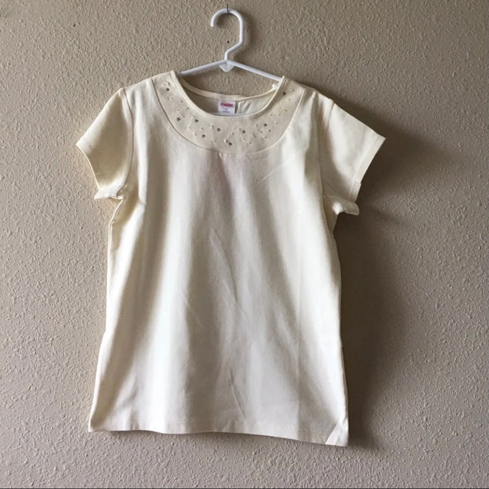 ❤️GYMBOREE Girls 12 Beaded Cream Short Sleeve Top